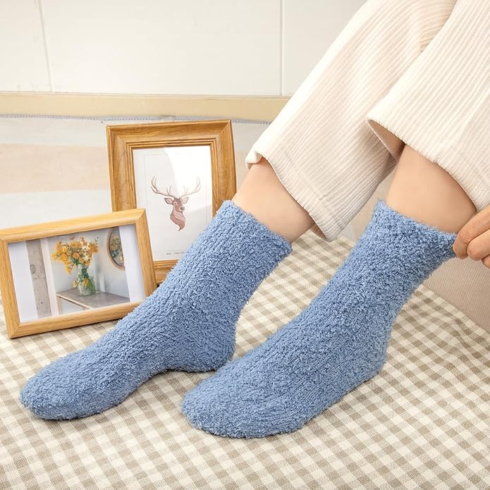 6 Pairs Womens Fuzzy Socks Winter Warm Soft Cozy Fluffy Microfiber House Sleeping Slipper Socks Christmas Gifts