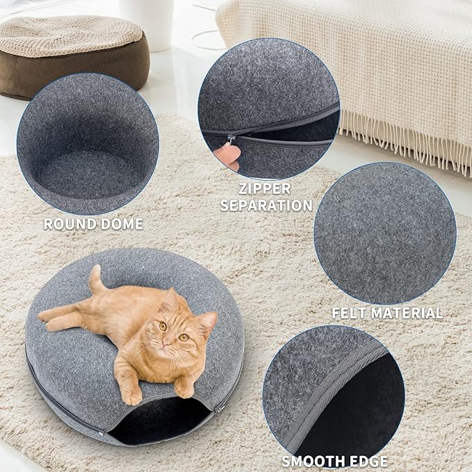 2 Pack Cat Donut Tunnel, Cat Tunnel Bed for Indoor Cats Cave Bed, Scratch Resistant Donut Cat Bed. (Grey, 20 Inch 2 Pack)