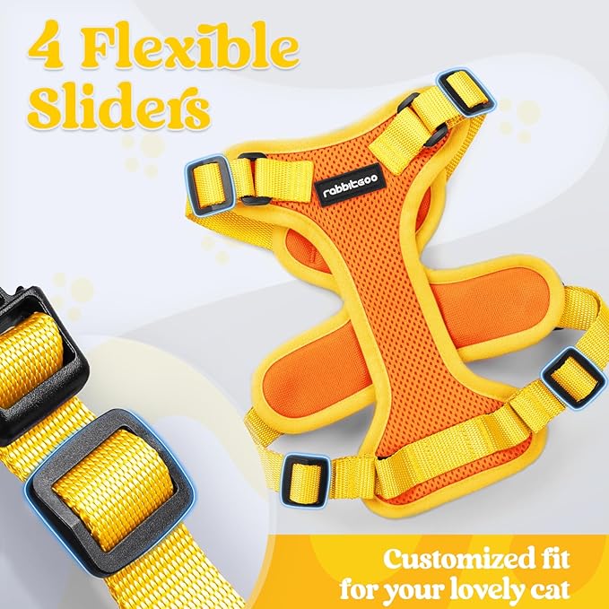 rabbitgoo Cat Harness and Leash Set, Escape Proof Soft Adjustable Vest Harnesses for Outdoor Walking, Easy Control Breathable Kitten Jacket with Reflective Strips, Orange & Yellow, XXS