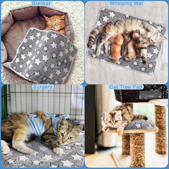 2 Pcs Self Warming Cat Bed Cute Dog Cat Thermal Mat Self Warming Star Cat Mat Pet Heating Pad Cat Blanket for Indoor Outdoor Washable(Large Star,24 x 18)
