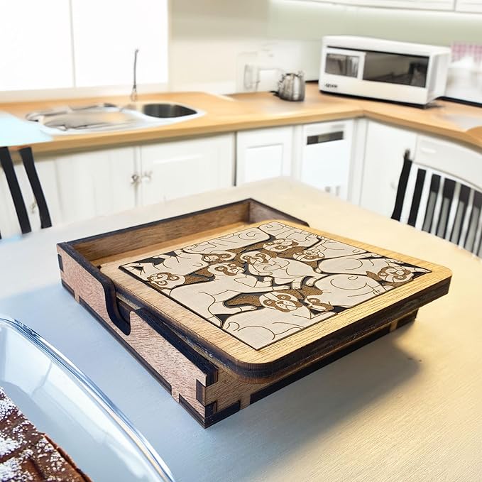 02 Boxer Dog Coaster - Boxer Dog Puzzle Wooden Coaster Set - Interlocking Jigsaw Drink Mats with Laser-Cut Design for Boxer Lovers