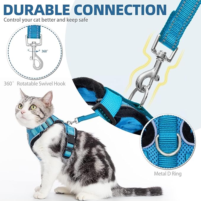 PUPTECK Cat Harness and Leash Set Escape Proof Reflective Cat Walking Harness Adjustable Soft Breathable Mesh Vest for Small Pets, Blue, S