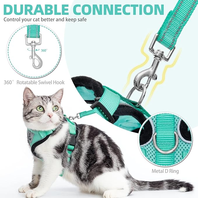 PUPTECK Cat Harness and Leash Set Escape Proof Reflective Cat Walking Harness Adjustable Soft Breathable Mesh Vest for Small Pets, Aquamarine, S