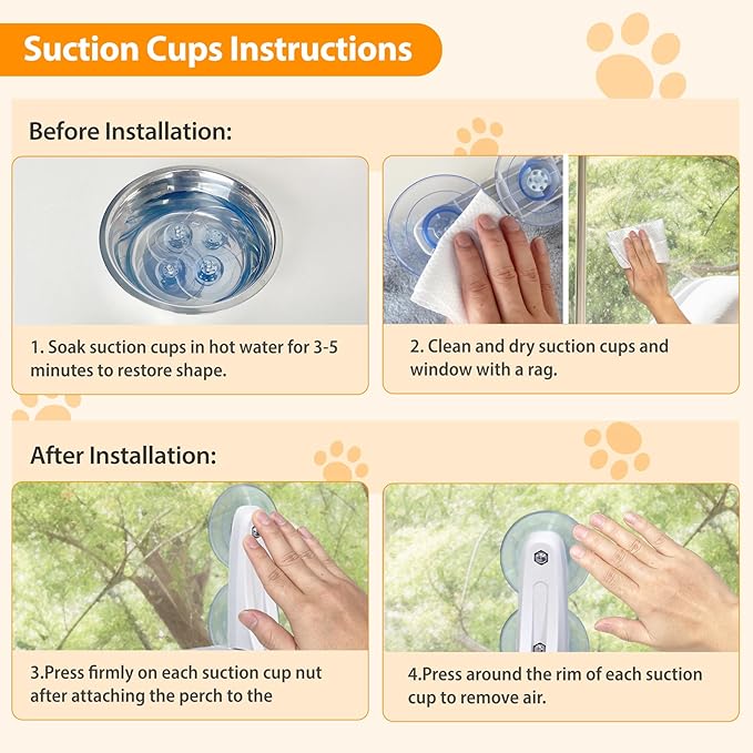 L&W BROS. Cat Window Perch 2 Pack Cat Hammock with 4 Suction Cups Easy to Assemble 23.6"x 11.2" Cat Window Bed for Large Heavy Cats Indoor(L 2Pc with Bed)