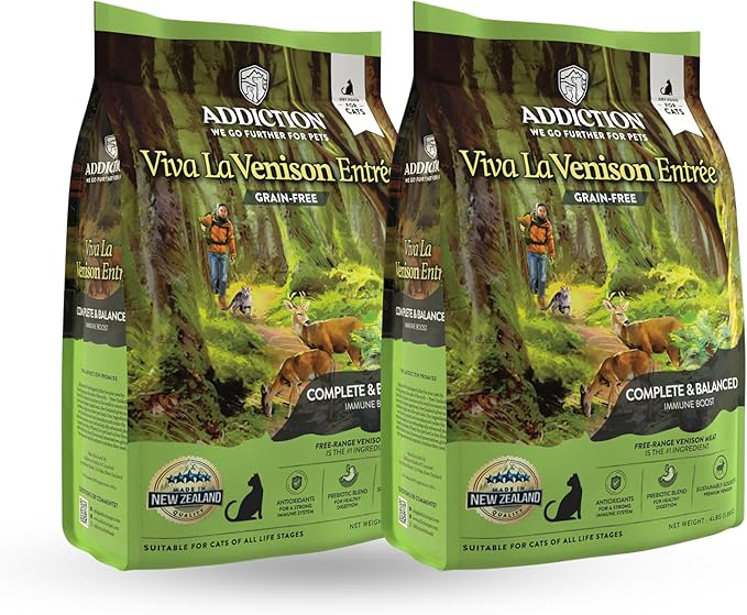 Addiction Viva Venison Cat Grain Free Dry Cat Food Complete Balanced Recipe for Healthy Digestion Crafted in New Zealand 4lb - 2 Packs