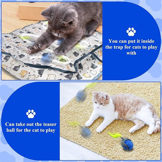 Aerbee Interactive Cat Toys for Indoor Cats, Electric Cat Ball Fast Rolling in Pouch, Motion Activate Chirping Cat Toy Hide and Seek Mouse Catching Game, 28 Inch Play Mat