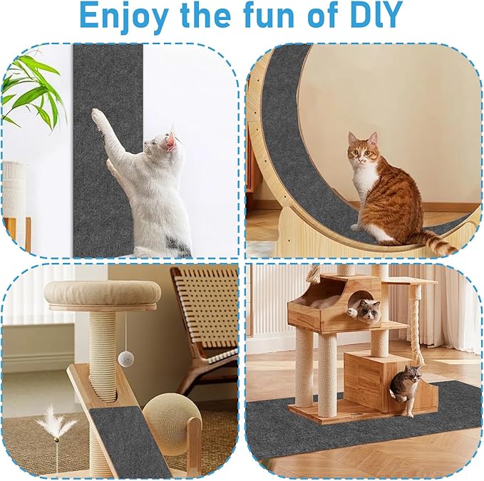 Trimmable Cat Scratching Post Carpet Covered 78.7”x15.8” Self-Adhesive Cat Tree Shelves Replacement Parts Mat Cat Scratcher for Cat Tree Shelves Steps Couch Furniture DIY Protector(Dark Gary)