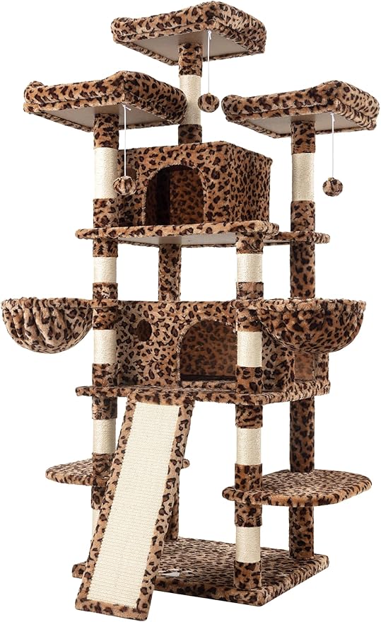 Allewie 68 Inches Cat Tree/Cat Tree House and Towers for Large Cat/Cat Climbing Tree with Cat Condo/Cat Tree Scratching Post/Multi-Level Large Cat Tree/Leopard Print