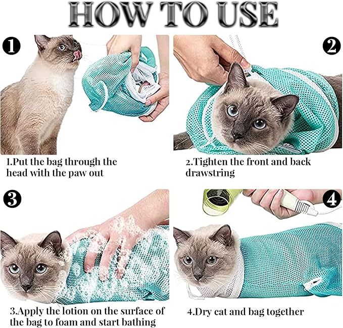 2PCS Cat Bathing Bag, Adjustable Cat Grooming Net Bag Breathable Cat Shower Bag for Cat Restraint Washing Bathing Nail Trimming Injection Medicine Taking (Green, Grey)