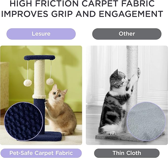 Lesure Cat Scratching Post for Indoor Cats - Highly Resistant Carpet Scratch Posts, Premium Sisal Rope Scratch Posts for Kittens, Sturdy Small Cat Scratch Pole with Hanging Ball, Blue(22.5 inch)