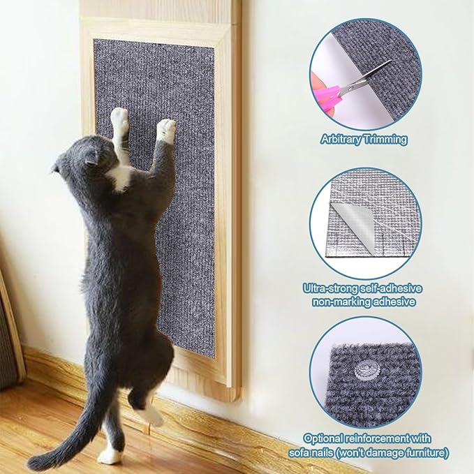 Mity rain 4PCS Cat Scratch Furniture Protector Mats 23.6“X11.8”Trimmable Self-Adhesive Cat Scratch Pads with 8PCS Furniture Nails Cat Couch Protector Mat for Pet Furniture DIY Dark Gray