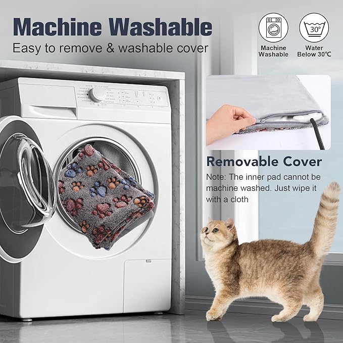 Cat Heating Pad, Waterproof Pet Heating Pad for Cat Dog Outdoor, 11 Adjustable Temperature Cat Warming Bed Mat with Timer, Indoor Heated Cat Bed with Chew Resistant Cord（S: 18'' L X 18W ''）