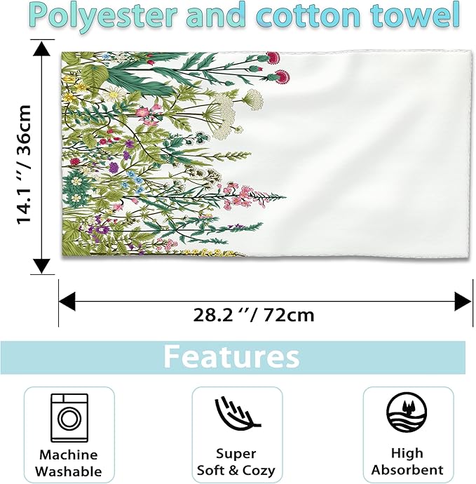 2 Pack Hand Towels for Bath,Herbs and Wild Flowers Decorative Towels Highly Absorbent Soft Towels for Bathroom Beach Kitchen Spa Gym Face Towel 14x28 Inch