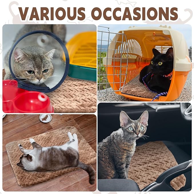 4 Pack Self Heating Cat Pad Self Warming Cat Mat Non Slip Warm Dog Bed Pad Mat Washable Pet Kennel Pad Crate Bed Mat Removable Cover Cat Blanket for Indoor Outdoor(Camel,16 x 20 Inch)