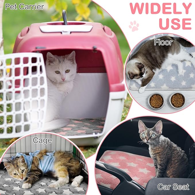 4 Pack Self Heating Cat Bed Cat Self Warming Pad with Removable Cover Extra Warm Thermal Pet Pad Washable Pet Crate Mat Anti Slip Kennel Pad for Indoor Outdoor Pets(Star,16 x 20 Inches)