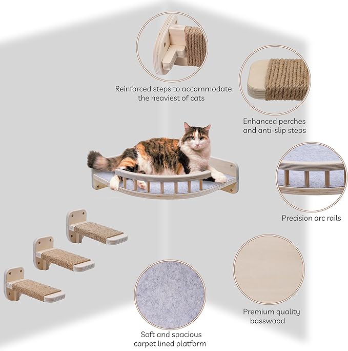 UNTITLDW Cat Wall Shelves with 3 Sisal Rope Cat Wall Steps - Cat Corner Shelf Wall Mounted - Cat Wall Furniture & Cat Shelves for Wall Support 60lbs