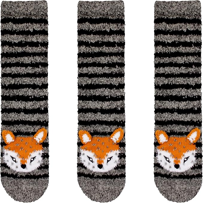 BambooMN Super Soft Warm Cute Furry Animal Non-Slip Fuzzy Cozy Fluffly Crew Winter Home Socks, Value Pack
