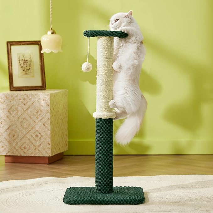 Lesure 34" Tall Cat Scratching Post - Highly Resistant Carpet Scratch Post, Premium Sisal Rope Scratch Posts Kitten and Adult Cats, Sturdy Large Scratch Pole with Hanging Ball, Green