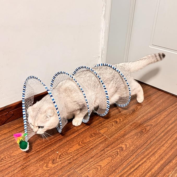 2 Packs Folded Cat Tunnel, Cat Toys Tunnels for Indoor Cats, Large Cat Tunnel Bed for Kittens, Cat Donut Tunnel, Interactive Cat Toys for Outdoor Activity, Decompression Interactive Cat Spring Toys