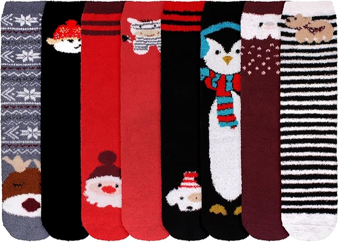 BambooMN Women's Super Soft Warm Microfiber Fuzzy Cozy Animal Socks or Christmas Winter Animal Socks, Value Pack