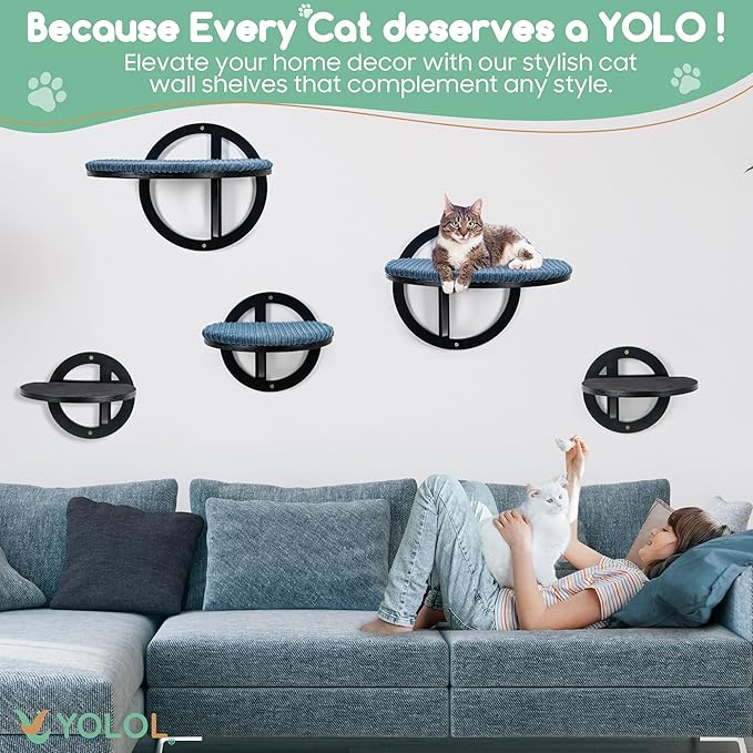 Bubble Cat Wall Shelves - Black Cat Wall Hammock,Modern 5 Large Steps & perches, Sturdy Indoor beds with Cushion for Sleeping, Climbing, Mount Scratcher - Decor Furniture, Easy Installation