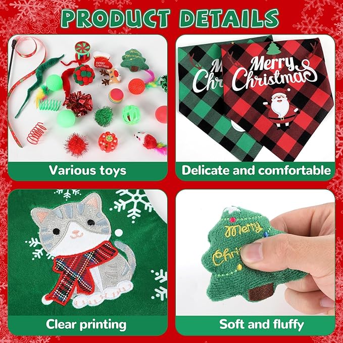 24Pcs Christmas Cat Stocking Toys Interactive Cat Toys Christmas Countdown Christmas Kitten Gift Set Christmas Hanging Stocking Xmas Cat Stocking Toy with Bibs Deer Bell Balls Xmas Tree Teaser for Cat