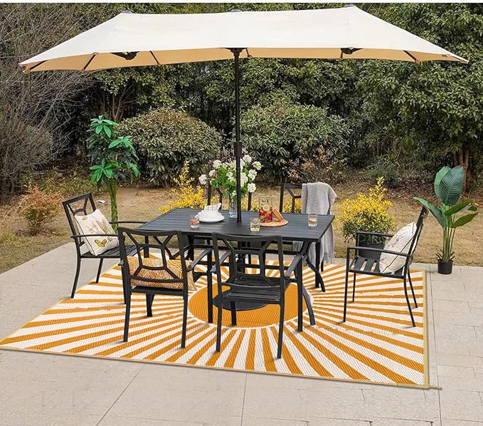 Anidaroel Outdoor Area Rug for Patio Clearance 5X8ft Waterproof, Reversible Plastic Straw Rug Outside Rug, Stain & UV Resistant RV Mat for Camping, Porch, Balcony, Pool Deck, Backyard(Orange,5‘x8')