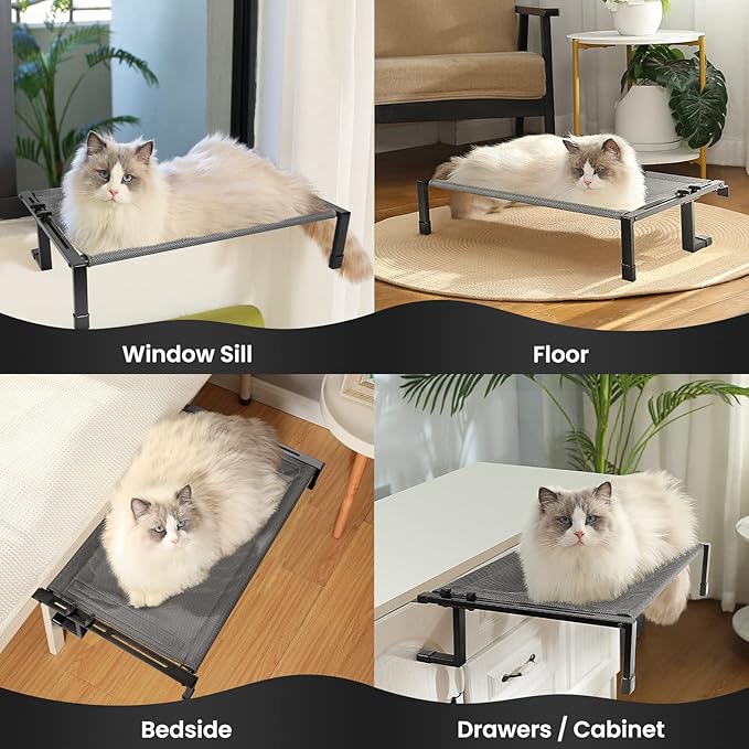 Cat Window Perch Cat Hammock for Large Cats Free-Standing Cat Sleeping Bed Sturdy Adjustable Easy Assemble Metal Cat Shelves for Windowsill, Floor, Bedside, Cabinet Holds Up to 45 lbs