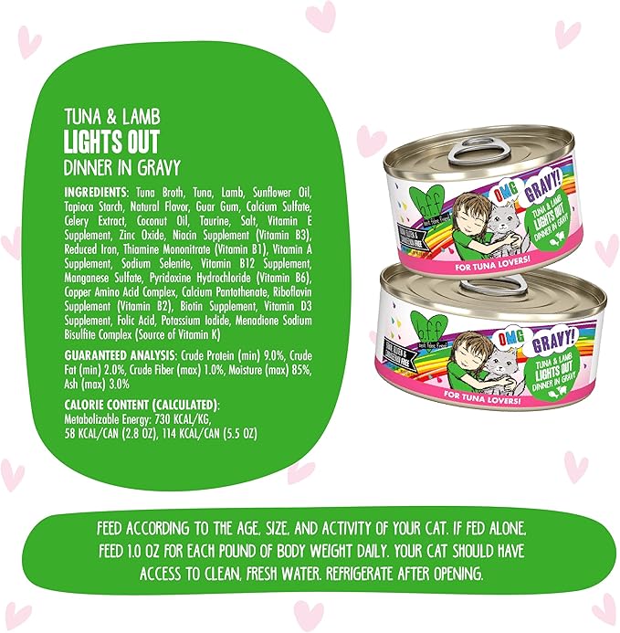 B.F.F. OMG - Best Feline Friend Oh My Gravy!, Tuna & Lamb Lights Out with Tuna & Lamb, 5.5oz Can (Pack of 8)