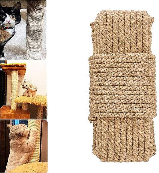 Cat Natural Sisal Rope for Scratching Post Tree Replacement, Hemp Rope for Repairing, Replacement Cat Tree and Tower (6 mm 66 Ft)