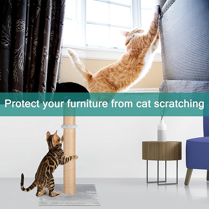 FluffyDream 37'' Cat Scratching Post, Natural Sisal Rope Scratcher with Dangling Teaser Ball and Covered with Soft Plush for Kittens and Adult Cats, Sand Color