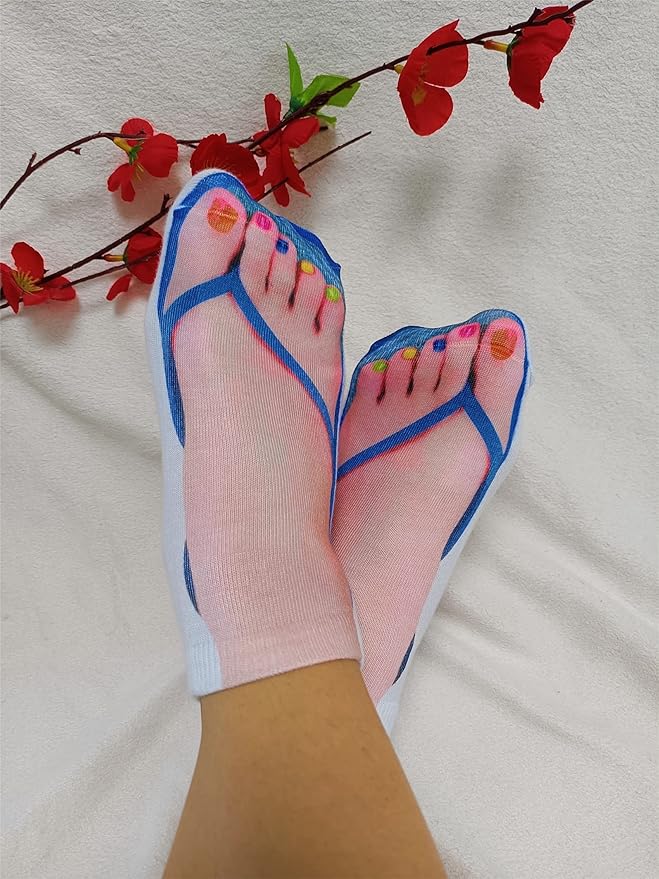 3D Manicure Print Socks Funny Flip Flop Socks 3D Pattern Socks Sandal Socks Low Cut Ankle Silly Socks- A Gag Gift