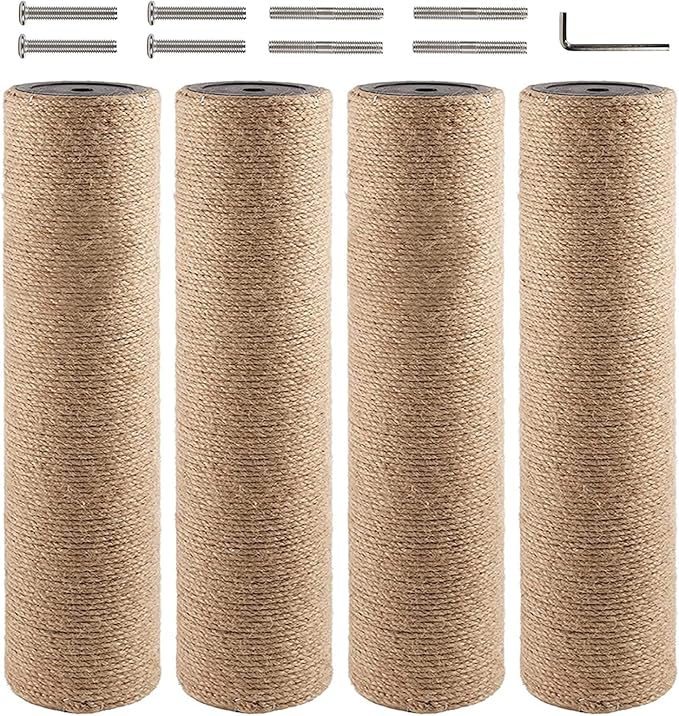 VCEPJH Cat Scratch Post Replacement for Cat Tree Replacement Parts-Pack of 4 12 Inch Cat Tower Scratching Pole Refill with M8 Screws Sisal Rope Furniture Protector for Indoor Kittens (Yellow)