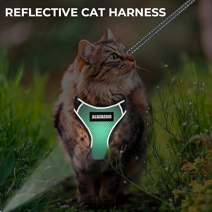Cat Harness and Leash Set - Escape Proof Cat Vest Harness for Walking Travel Outdoor - Reflective Adjustable Soft Mesh Breathable Cat Body Harness for Small Medium Large Cat