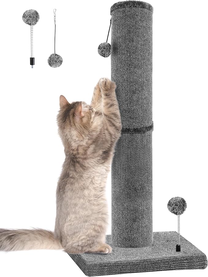 Carpet Craft Cat Scratching Post Heavy Duty for Indoor Large Cats and Adult Cats,Tall and Thicked Carpet Cat Scratcher Furniture Protector Cat Tree Tower with Interactivity Balls,Grey