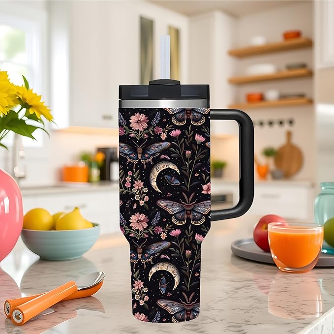 AMZUShome 40 OZ Goth Butterfly Tumbler with Handle.nique Birthday Christmas Gifts for Goth Lover.Personalized 40 OZ Goth Butterfly Tumbler Gifts for Women Men.