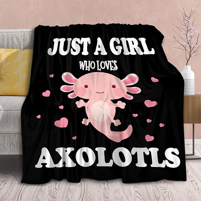 Axolotl Blanket Gift for Girls Teen Kids Lightweight Throws-Just A Girl Who Loves Axolotls Plush Cute Animals Fish Decor Quilt Kawaii Soft Flannel Blankets for Couch Bed Chair-60x80 Inches