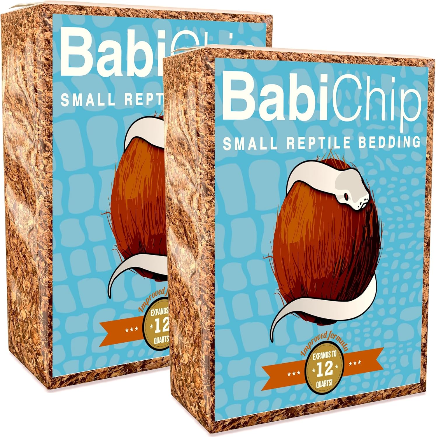BabiChip Coconut Chip Substrate for Reptiles 2 Pack of 12 Quart Loose Small Sized Coco Husk Chip Bedding for Ball Pythons, Snakes, Tortoises, Geckos, Frogs, or Lizard Terrarium Tanks
