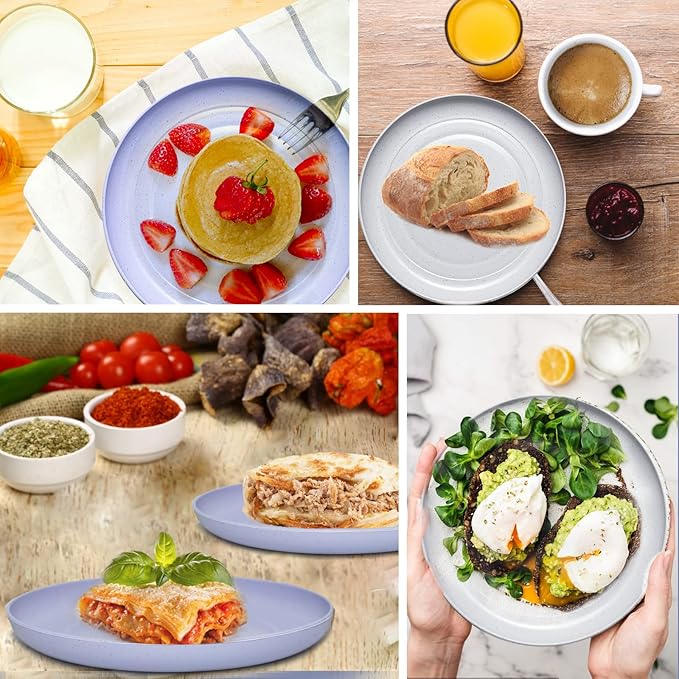 6 PACK 6 Inches wheat straw plates, Unbreakable Deep Dinner Plates, Plastic Plates Reusable, Assorted Colors Dinnerware Sets, Microwave & Dishwasher Safe, Healthy for Kids & Adult