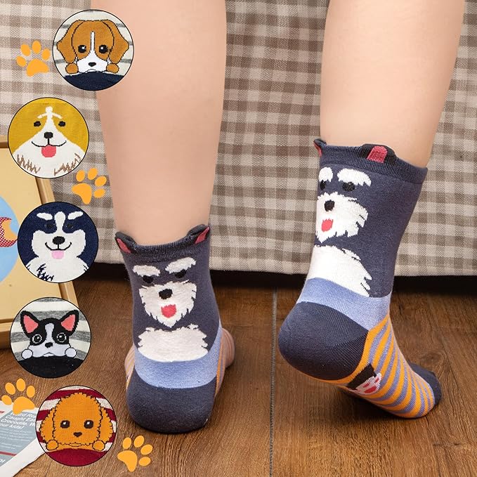 6 Pairs Women's Cute Cat Socks, Funny Novelty Animal Print Crew Cotton Socks Christmas Gifts for Women Girls