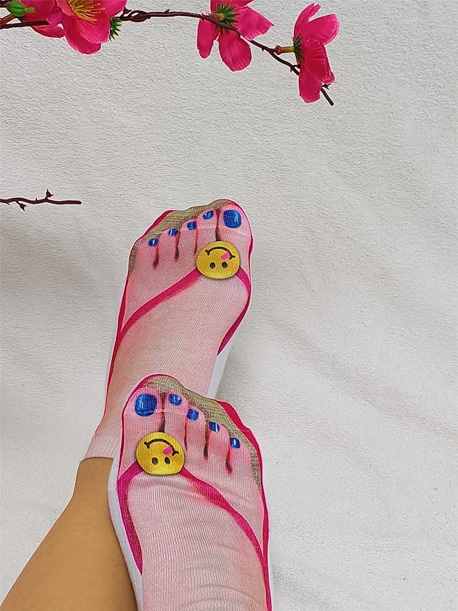 3D Manicure Print Socks Funny Flip Flop Socks 3D Pattern Socks Sandal Socks Low Cut Ankle Silly Socks- A Gag Gift