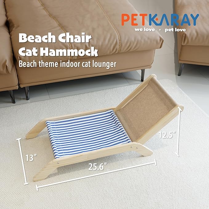 PETKARAY Cat Chair, Beach Theme Cat Hammock Bed, Raised Cat Bed Mini Cat Beach Chair, Cute Cat Lounger for Indoor Kittens