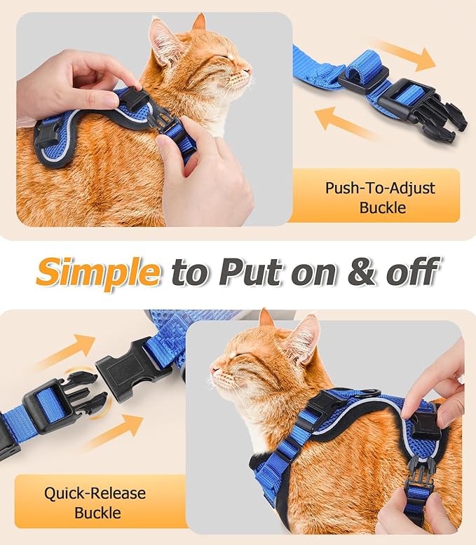 Halypet Cat Harness and Leash Set [H500 Pro Escape Proof Cat Harness for Walking, Adjustable Breathable Soft Travel Cat Leash, Reflective Strips Kitten Harness