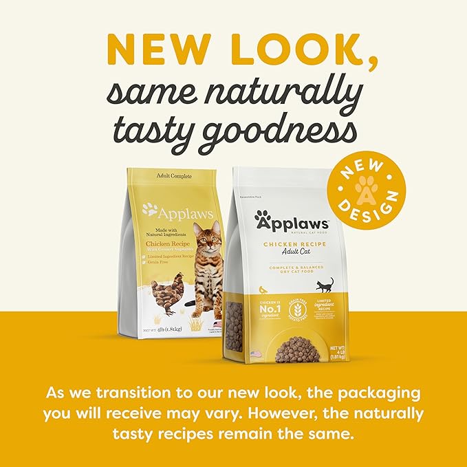 Applaws Complete Dry Cat Food, Grain Free, Limited Ingredient Food for Cats, Added Vitamins and Minerals for a Balanced Diet, Chicken Recipe, 3 x 4 lb Bags