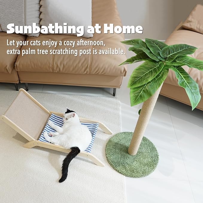 PETKARAY Cat Chair, Beach Theme Cat Hammock Bed, Raised Cat Bed Mini Cat Beach Chair, Cute Cat Lounger for Indoor Kittens