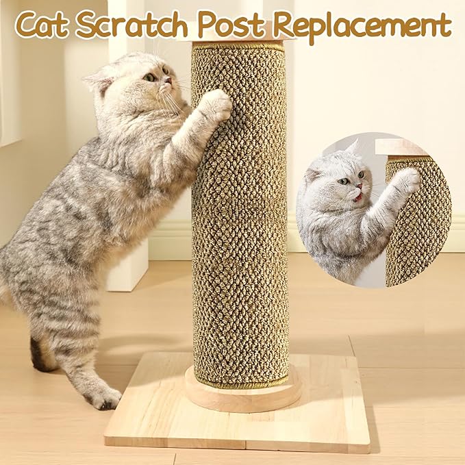 Large Natural Sisal Cat Nail File Scratcher, Sisal Cat Scratch Pad Wrapped Around Cat Scratcher Post or Cat Tower, Sisal Cat Scratching Post Repair Mat for Furniture & Scratch Board (23.6*15.6 Inch)