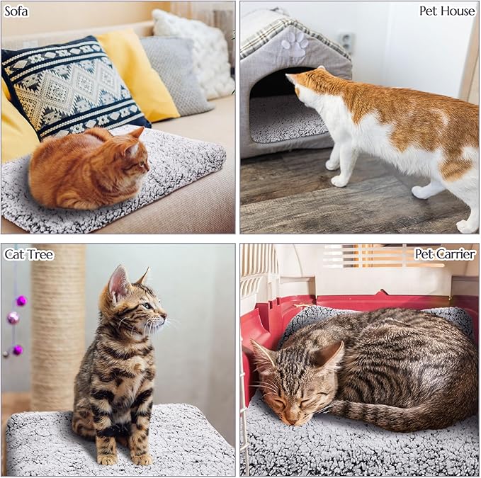 1 Pack Self Warming Cat Bed Pad Self Heating Cat Mat 16 x 20 Inch Cat Warmer Bed Mat for Feral and Indoor Cats Washable Thermal Cat Mat Pet Kennel Pad with Anti-Slip Bottom(Gray)