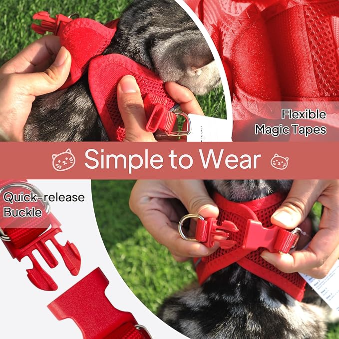 TwoEar Cat Harness Escape Proof, Soft Dog Vest Harness Adjustable, Breathable Mesh Step-in Puppy Walking Jacket Reflective Easy Control for Extral Small Pets for Outdoor Walking(XXS, Red)