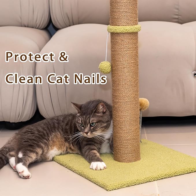 39 inch Tall Cat Scratch Post for Indoor Cats with Natural Sisal Rope and Hanging Ball Scratcher Post Tree Kitten and Large Adult Cat Interactive Toy-Leaf