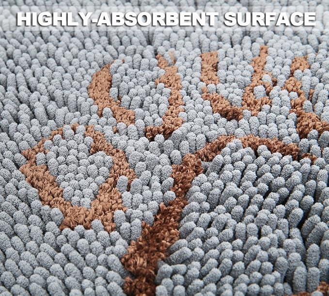 EXPAWLORER Dog Door Mat for Muddy Paws - Highly Absorbent Microfiber Dog Rug, Soft Chenille Dog Runner Rug Indoor Outdoor Floor, Non-Slip Large Pet Paw Cleaning Washable Mud Mat for Bathroom, Grey